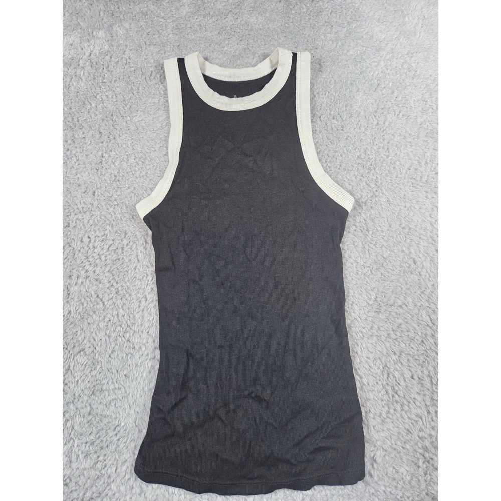90s Summer Womens Ribbed Ringer Tank Top Black‎ Cream XS Cotton Modal Stretch